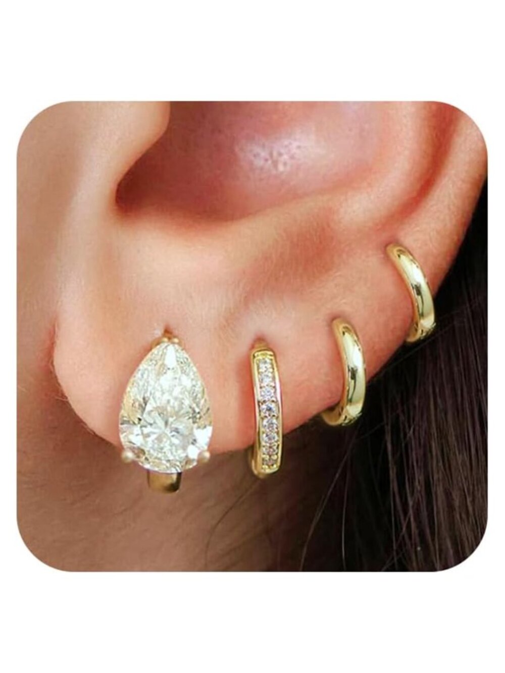 14K Gold Plated Surgical Steel Hoop Earrings Set Hypoallergenic